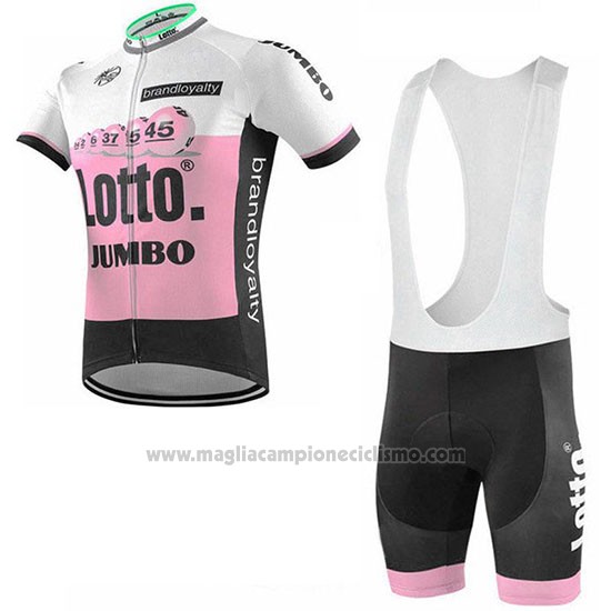 2019 Abbigliamento Ciclismo Lotto NL-Jumbo Rosa Bianco Manica Corta e Salopette